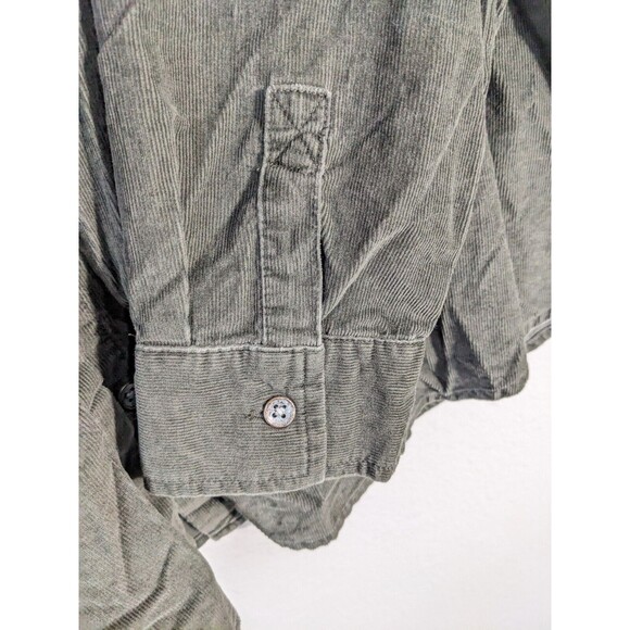 J.Jill Green Corduroy Metal Button Up Shirt Size XL Pocket Collar N64 - Picture 3 of 9